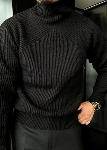 Striped Grey Turtleneck Solid Knit Men Sweaters Winter