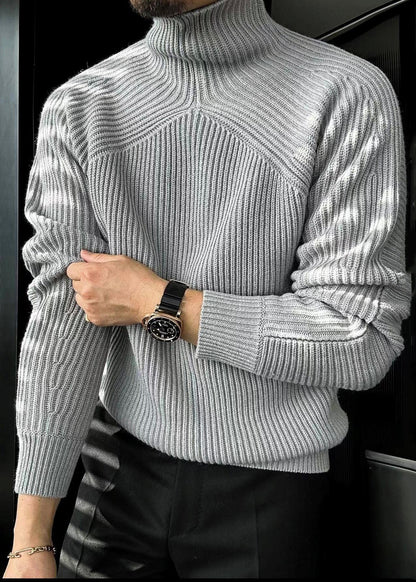 Striped Grey Turtleneck Solid Knit Men Sweaters Winter