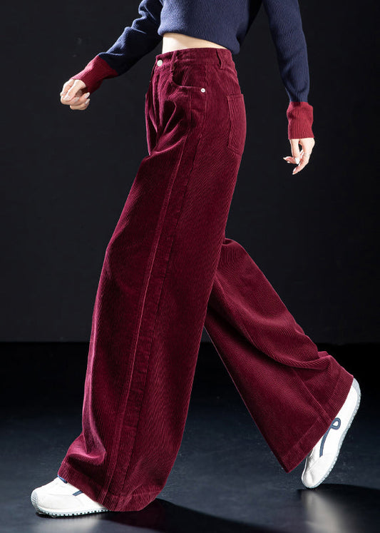 Gestreifte gelbe Cordhose mit Knopftaschen, hohem Bund und weitem Bein, Frühling