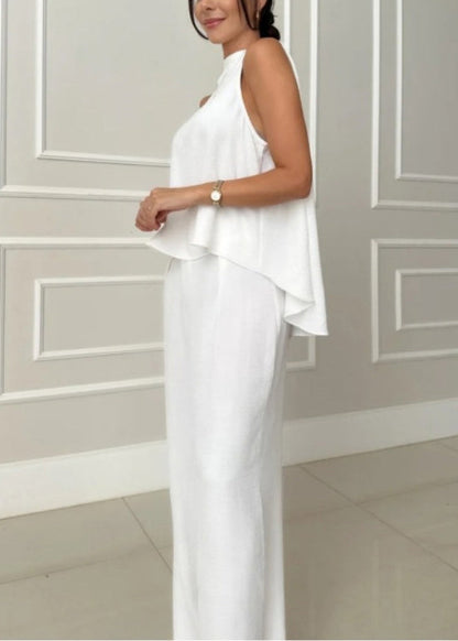 Style Apricot Low High Design Cotton Two Piece Set Women Clothing Sleeveless