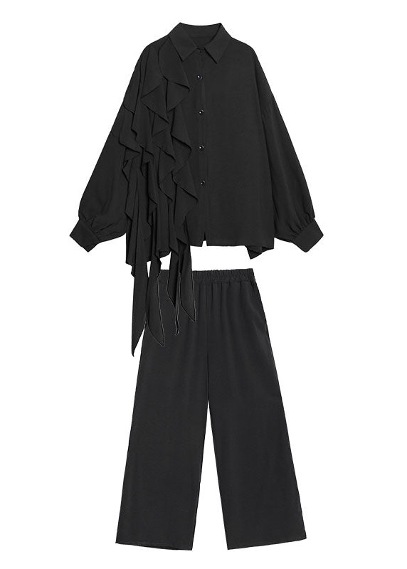 Stil: Armeegrün, asymmetrisches Design, gerüschte Taschen, weites Bein, 2-teiliges Herbst-Outfit