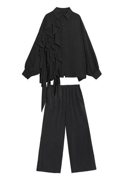 Stil: Armeegrün, asymmetrisches Design, gerüschte Taschen, weites Bein, 2-teiliges Herbst-Outfit