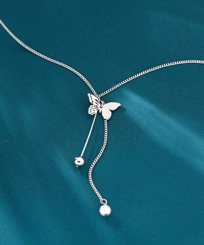 Style Asymmetric Butterfly Tassel Silver Necklace