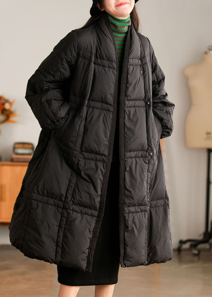 Stil Beige Stehkragen Taschen dicken Entendaunen Winter Daunenmantel