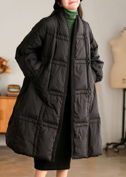 Stil Beige Stehkragen Taschen dicken Entendaunen Winter Daunenmantel