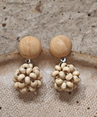 Style Beige Sterling Silver Wood Weaving Drop Earrings