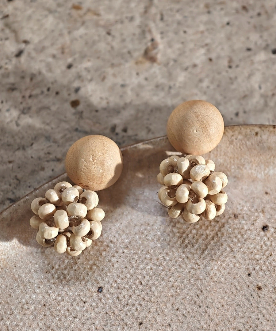 Style Beige Sterling Silver Wood Weaving Drop Earrings