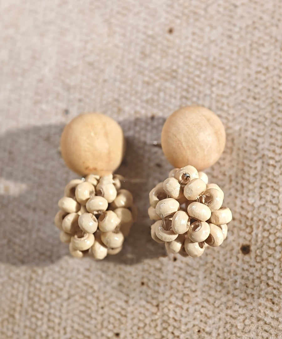 Style Beige Sterling Silver Wood Weaving Drop Earrings