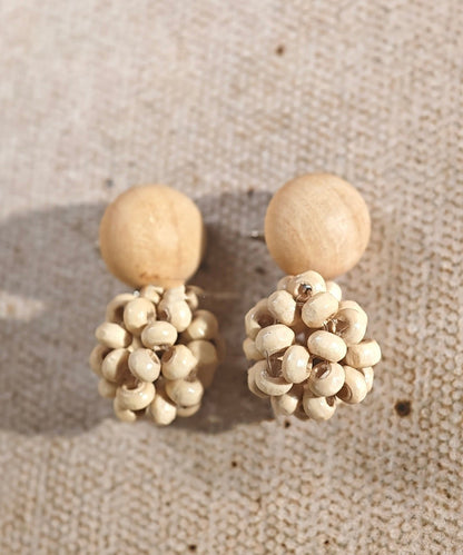 Style Beige Sterling Silver Wood Weaving Drop Earrings