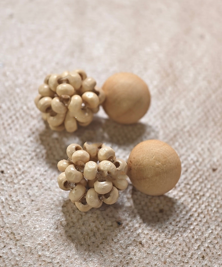 Style Beige Sterling Silver Wood Weaving Drop Earrings