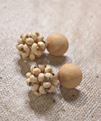 Style Beige Sterling Silver Wood Weaving Drop Earrings