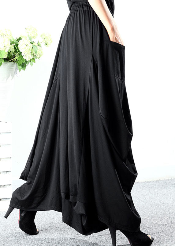 Stil Schwarz Asymmetrische Taschen Baumwolle Casual Hosen Frühling