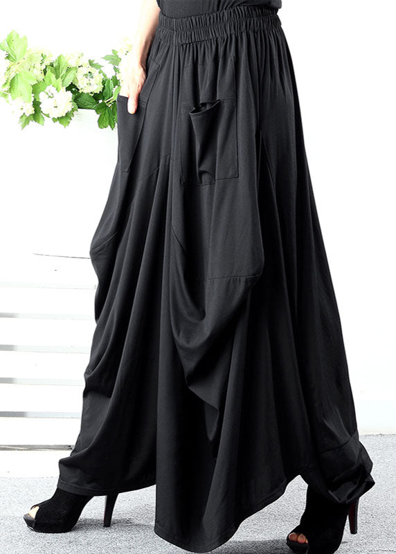 Stil Schwarz Asymmetrische Taschen Baumwolle Casual Hosen Frühling