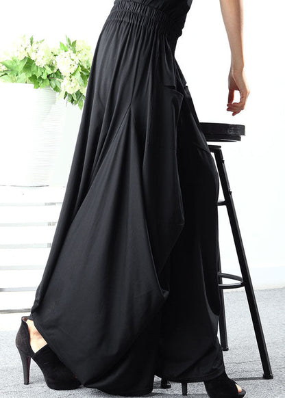 Stil Schwarz Asymmetrische Taschen Baumwolle Casual Hosen Frühling