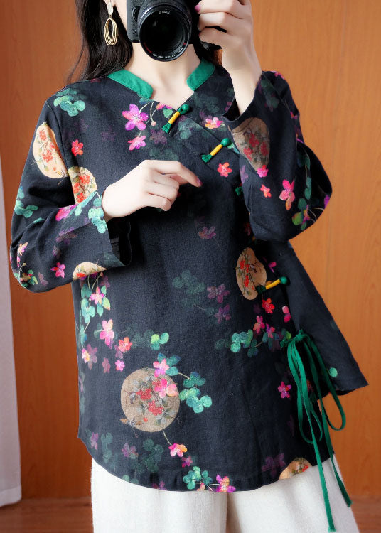 Stil Schwarze asymmetrische Print Blusen Frühling