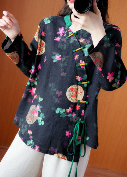 Stil Schwarze asymmetrische Print Blusen Frühling