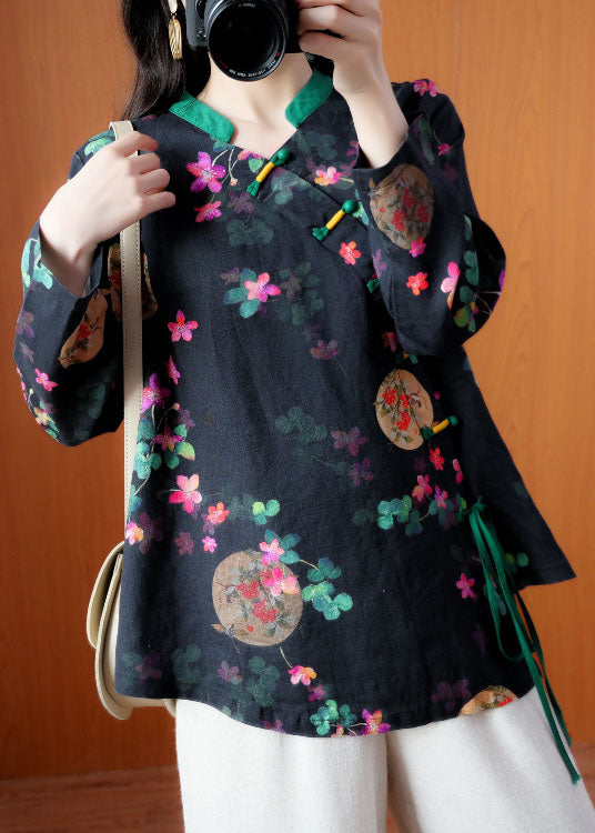 Stil Schwarze asymmetrische Print Blusen Frühling