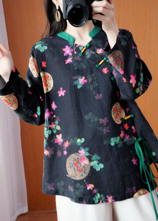 Stil Schwarze asymmetrische Print Blusen Frühling