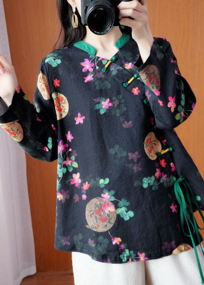 Stil Schwarze asymmetrische Print Blusen Frühling