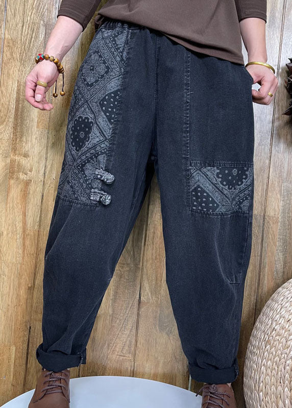 Stil Schwarze Knopf Patch Applikation Denim Hose Frühling