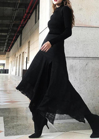 Style Black High Waist side open Summer Skirt - SooLinen