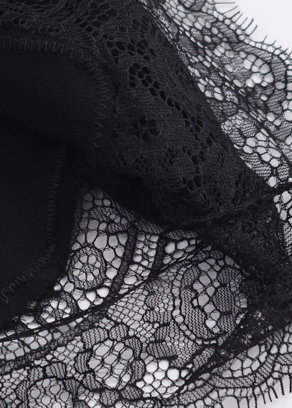 Style Black O Neck Lace Asymmetrical Patchwork Silk Shirts Long Sleeve
