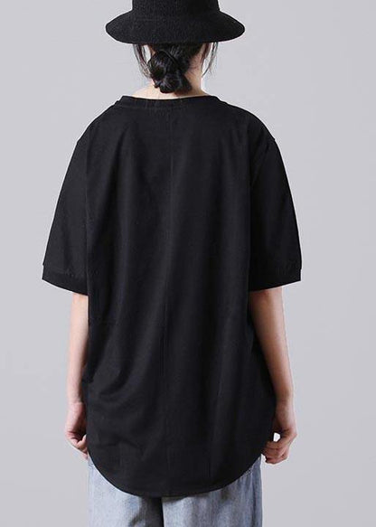 Style Black O-Neck low high design Cotton Summer Tees - SooLinen