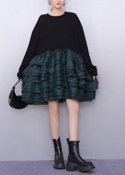 Vestido negro oversize de algodón con patchwork para primavera