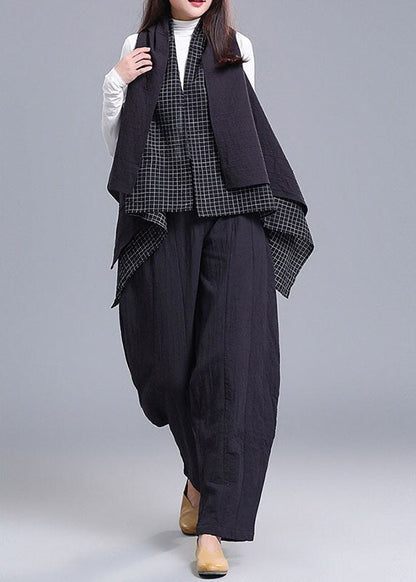 Stil Schwarze Patchwork-Taschen asymmetrisches Design Herbst Ärmellose Weste + Hose Zweiteiliges Set