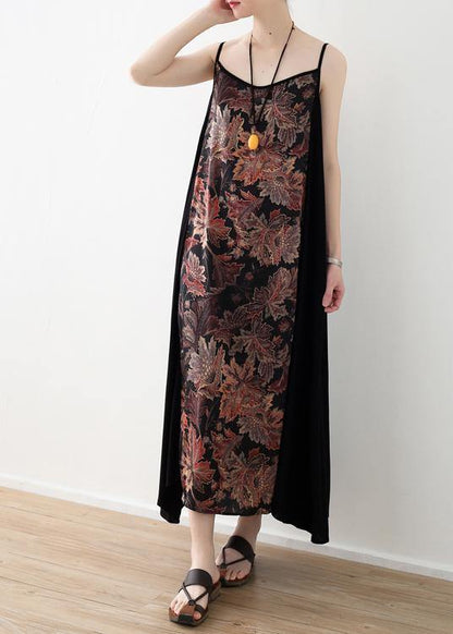 Style Black Patchwork Print A Line Camisole Sundress - SooLinen