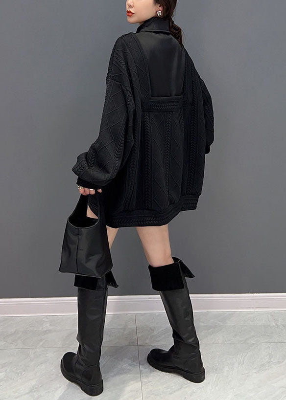 Stil Schwarz Peter Pan Kragen Patchwork Stricken Gefälschte Zwei Stück Pullover Winter