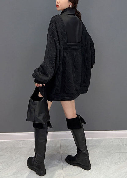 Stil Schwarz Peter Pan Kragen Patchwork Stricken Gefälschte Zwei Stück Pullover Winter