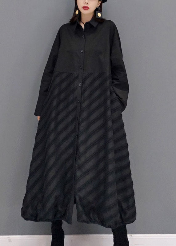 Stil Schwarz Peter Pan Kragen Patchwork Hemd Kleid Frühling