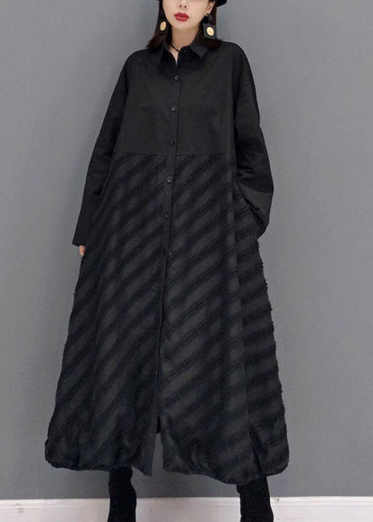 Stil Schwarz Peter Pan Kragen Patchwork Hemd Kleid Frühling