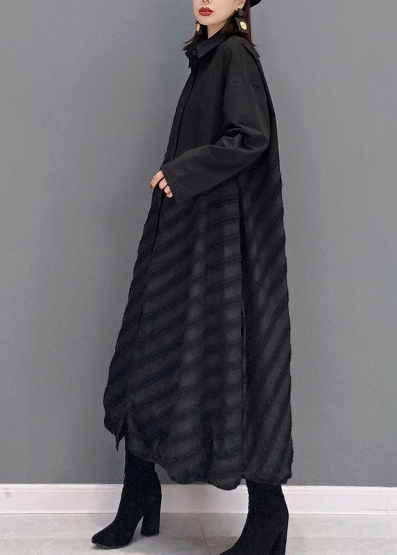 Stil Schwarz Peter Pan Kragen Patchwork Hemd Kleid Frühling