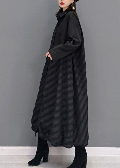 Stil Schwarz Peter Pan Kragen Patchwork Hemd Kleid Frühling