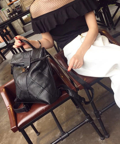 Style Black Plaid Large Capacity Faux Leather Versatile Backpack Bag