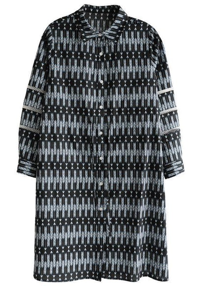 Style Black Print Chiffon Button Summer Dresses - SooLinen