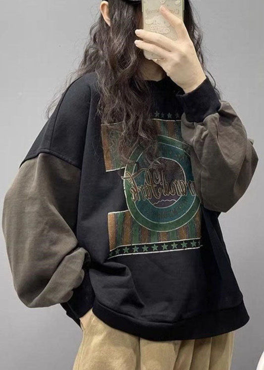 Stil: Schwarzes Baumwoll-Sweatshirt mit Print, Streetwear, Frühling