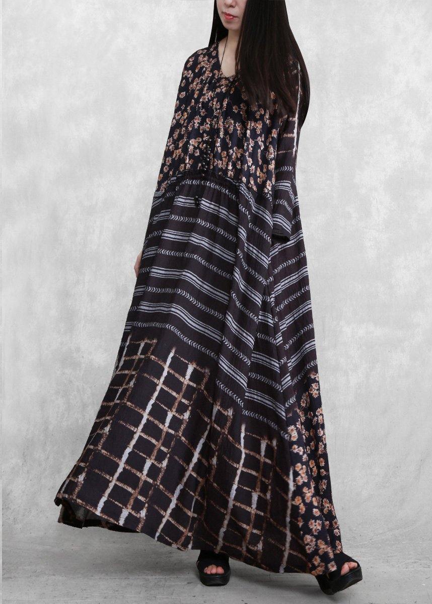Style Black Print Long Maxi Dress - SooLinen