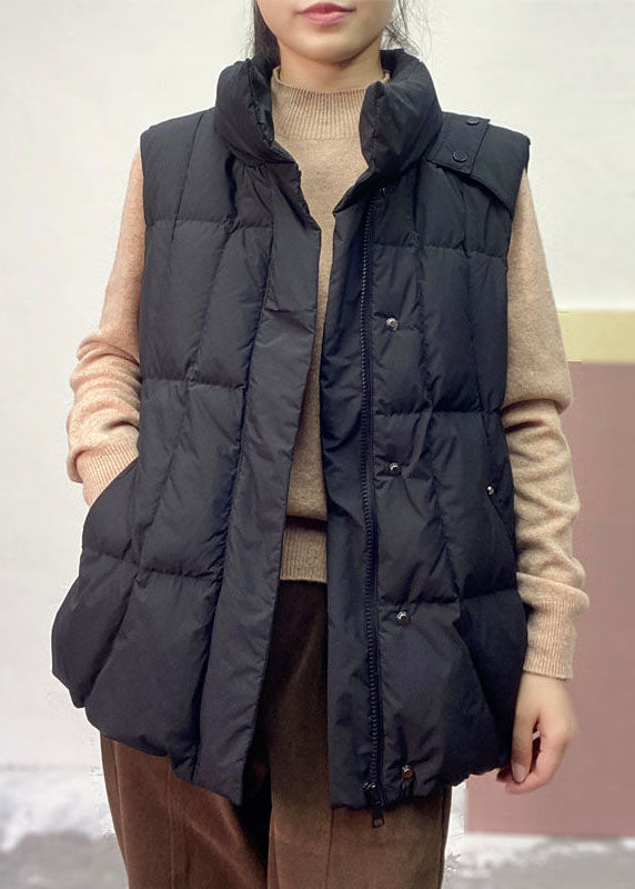 Stil Schwarz Stehkragen Zip Up Dicke Ente Unten Puffer Westen Winter