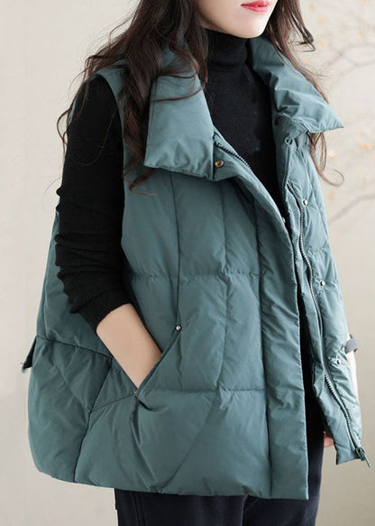 Stil Schwarz Stehkragen Zip Up Dicke Ente Unten Puffer Westen Winter