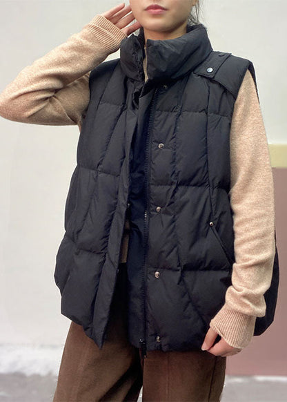 Stil Schwarz Stehkragen Zip Up Dicke Ente Unten Puffer Westen Winter