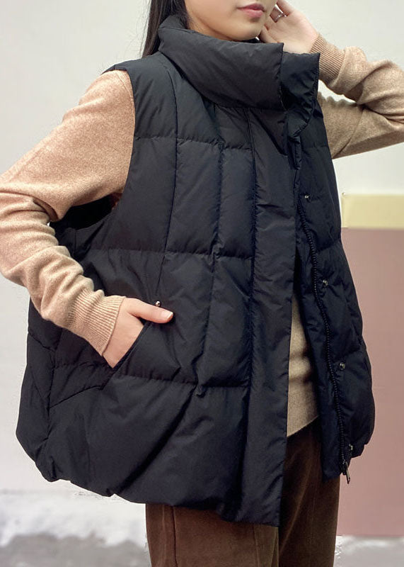 Stil Schwarz Stehkragen Zip Up Dicke Ente Unten Puffer Westen Winter
