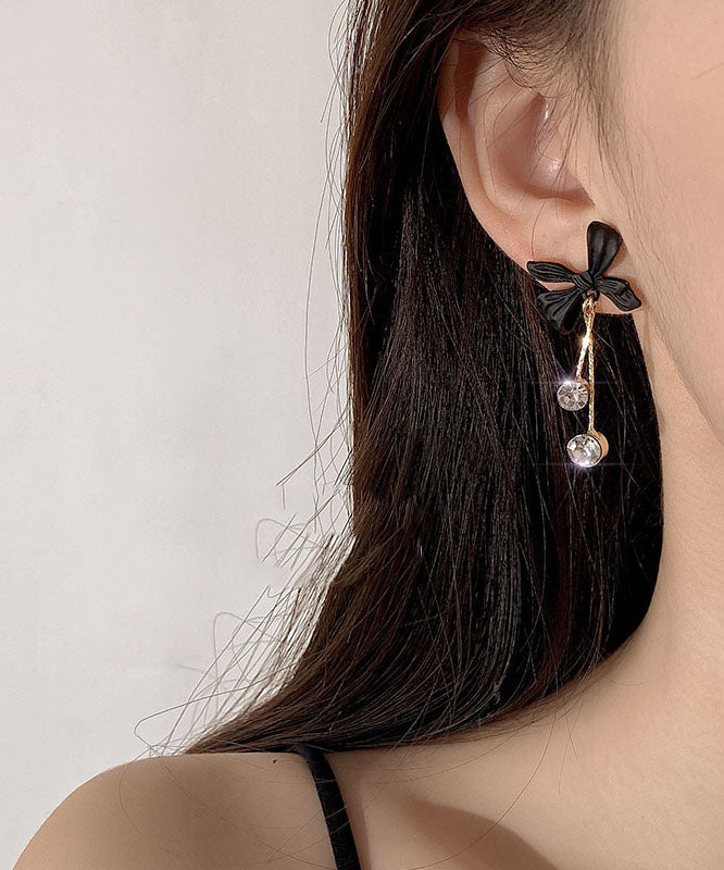 Pendientes colgantes con borlas y lazo de circonitas de aleación de plata de ley negra