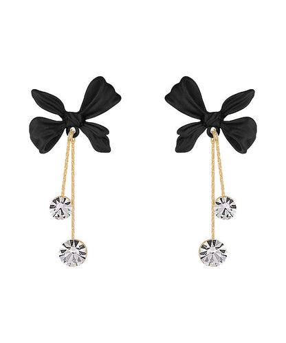 Pendientes colgantes con borlas y lazo de circonitas de aleación de plata de ley negra