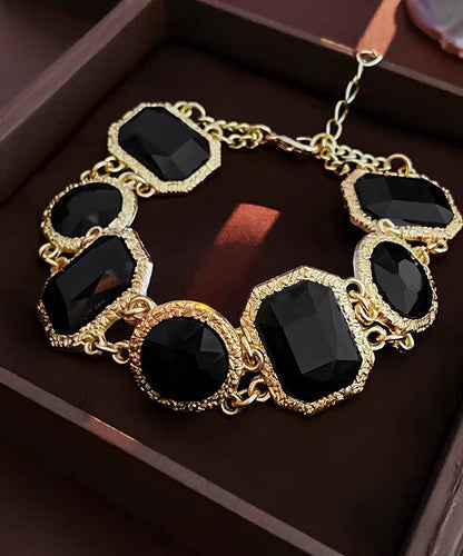 Collar de princesa con cristales geométricos y dorados en plata de ley negra