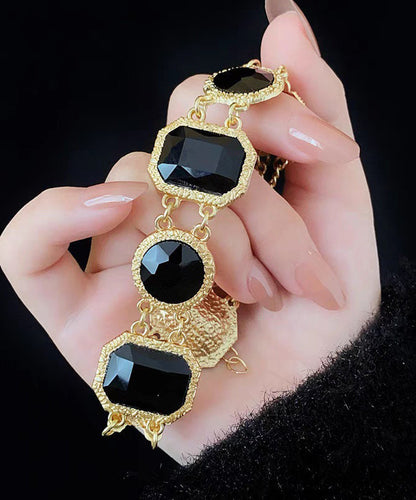 Collar de princesa con cristales geométricos y dorados en plata de ley negra