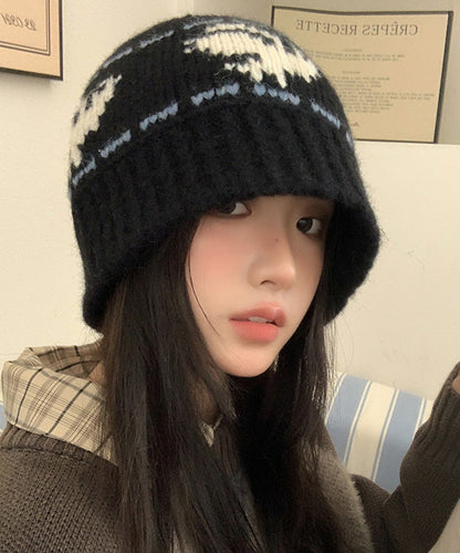 Gorro de punto grueso y cálido estilo Bonnie, color negro