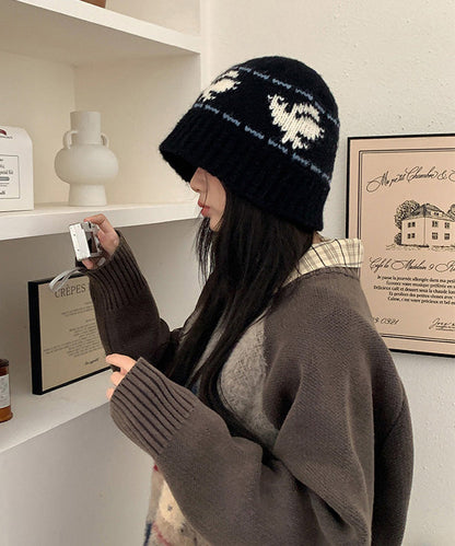 Gorro de punto grueso y cálido estilo Bonnie, color negro